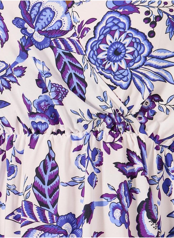 Plus Size All-Over Printed Wrap Look A-Line Midi Dress