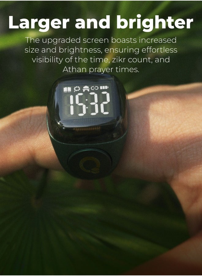 UMEOX iQIBLA Smart Zikr Ring Noor Black 22MM | 5 Prayer Time Reminders | Tasbih Smart Counter | 0.69-inch large screen | iQIBLA Social Life App(Points Redemption,Sleep,Heart Rate,Steps...) | Tracks 9999 counts | iQIBLA Service