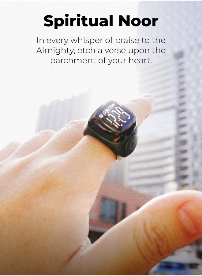 UMEOX iQIBLA Smart Zikr Ring Noor Black 22MM | 5 Prayer Time Reminders | Tasbih Smart Counter | 0.69-inch large screen | iQIBLA Social Life App(Points Redemption,Sleep,Heart Rate,Steps...) | Tracks 9999 counts | iQIBLA Service