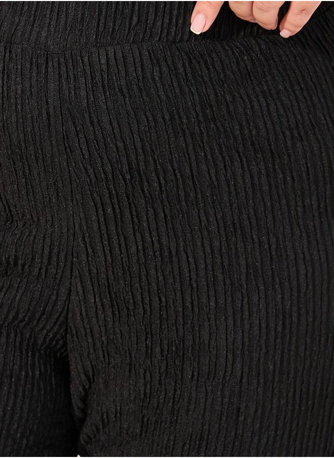 Plus Size Textured Wide Leg Pants with Elastic Waistband