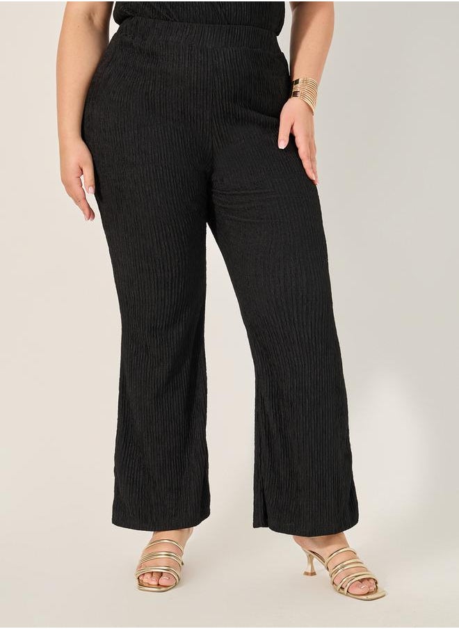Plus Size Textured Wide Leg Pants with Elastic Waistband