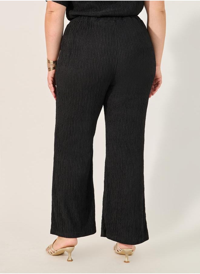 Plus Size Textured Wide Leg Pants with Elastic Waistband