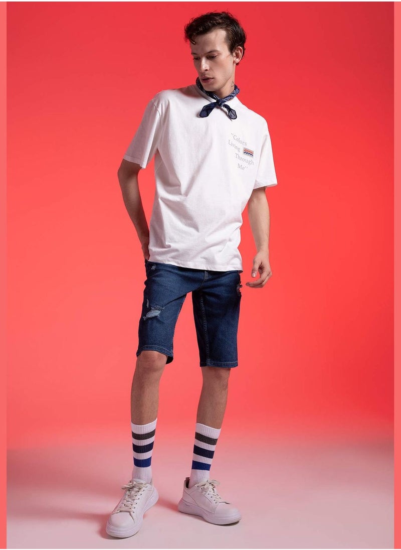 Slim Fit Distressed Jean Short