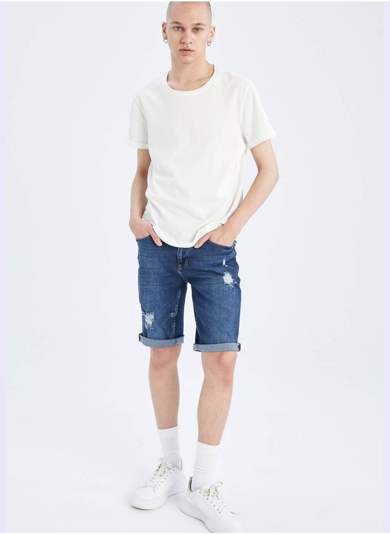 Slim Fit Distressed Jean Short