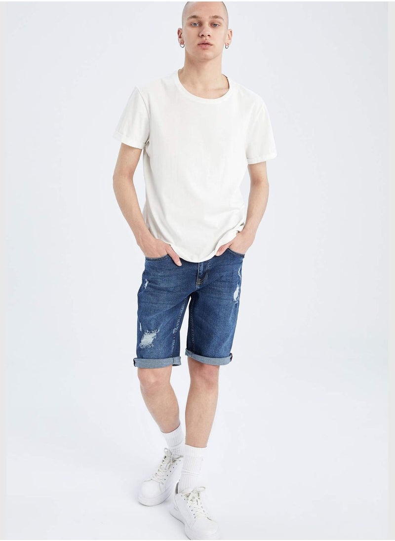 Slim Fit Distressed Jean Short