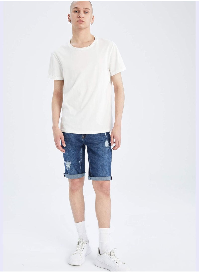 Slim Fit Distressed Jean Short