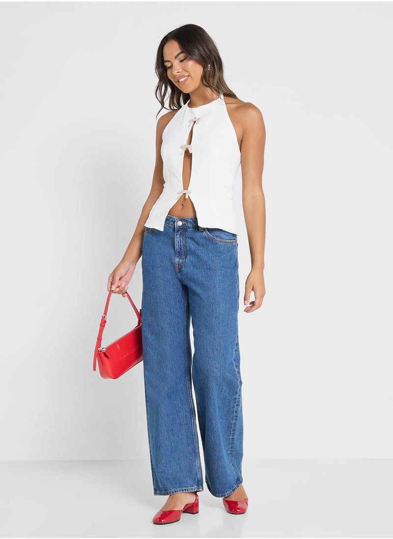 Halter Neck Top With Diamante Bow Detail