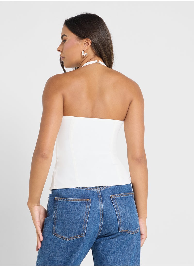 Halter Neck Top With Diamante Bow Detail