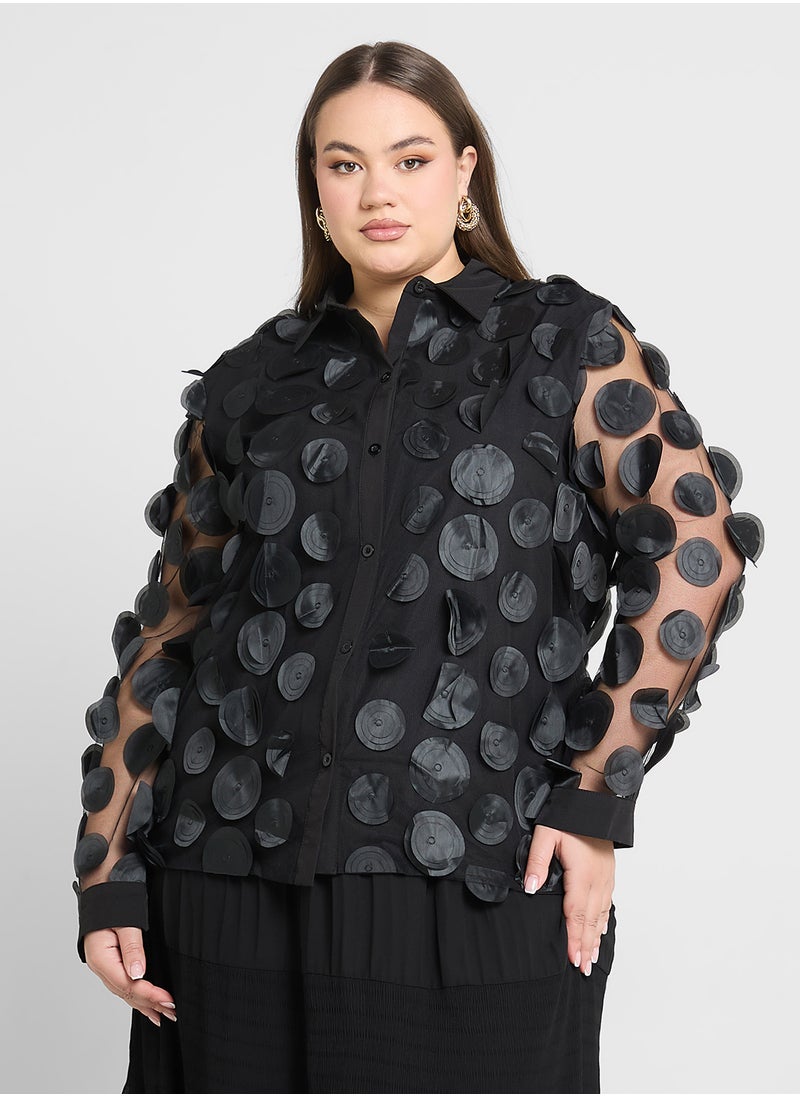3D Polka Dot Button Up Shirt