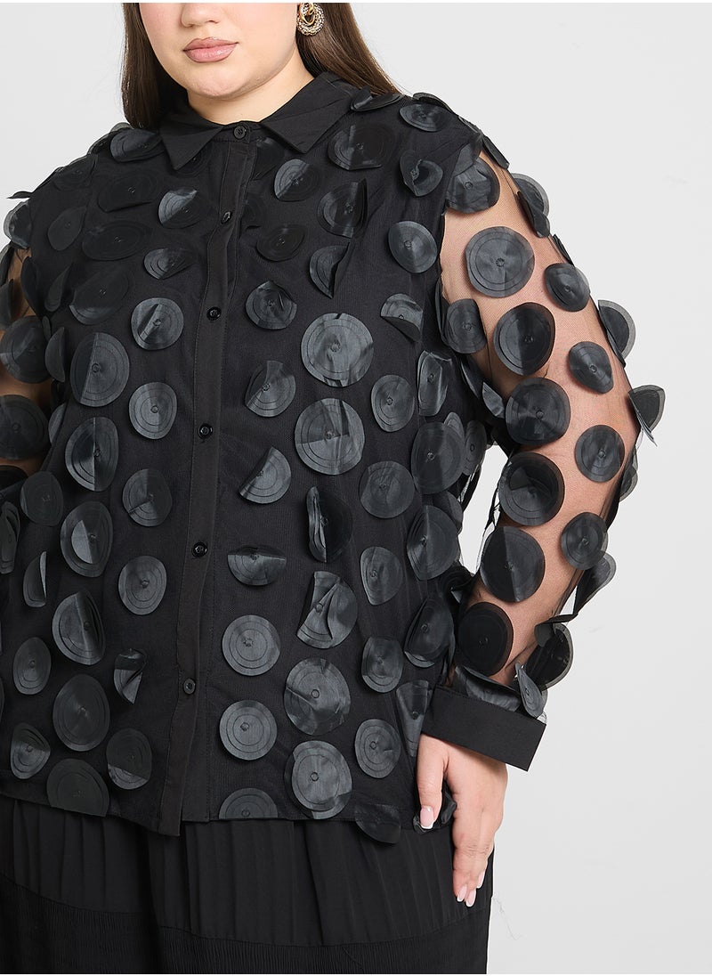 3D Polka Dot Button Up Shirt