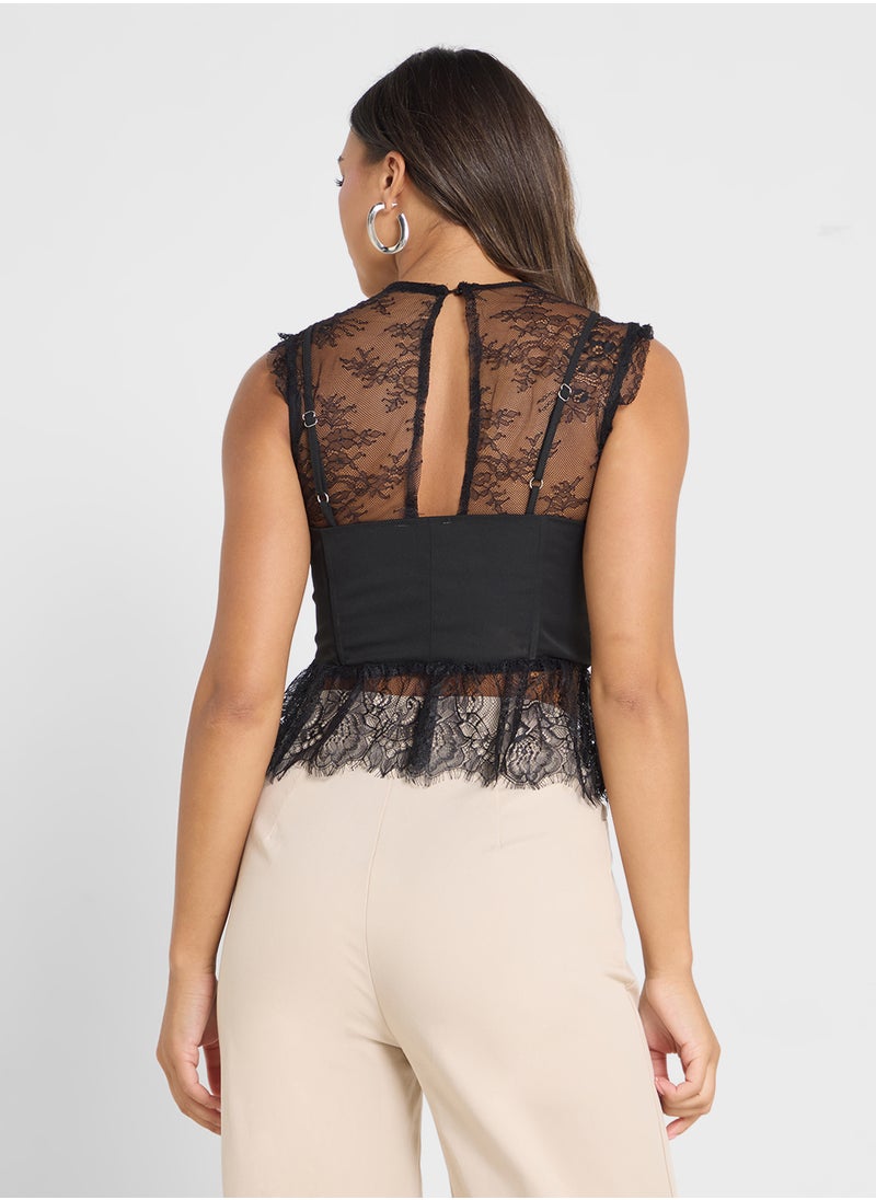 Lace Sweetheart Neckline Peplum Top
