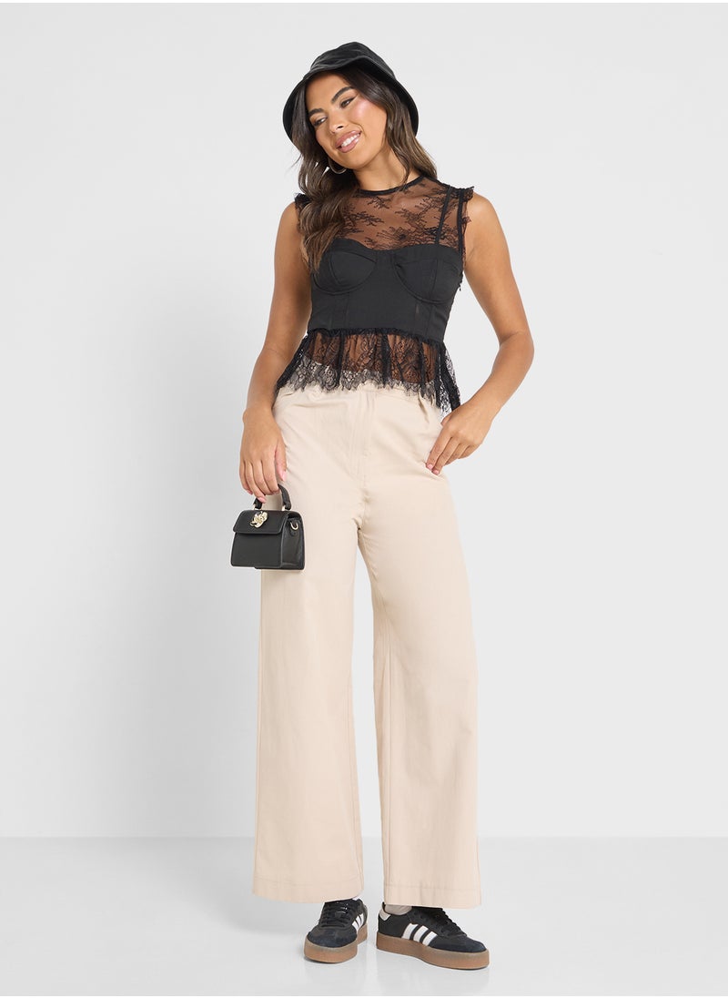Lace Sweetheart Neckline Peplum Top