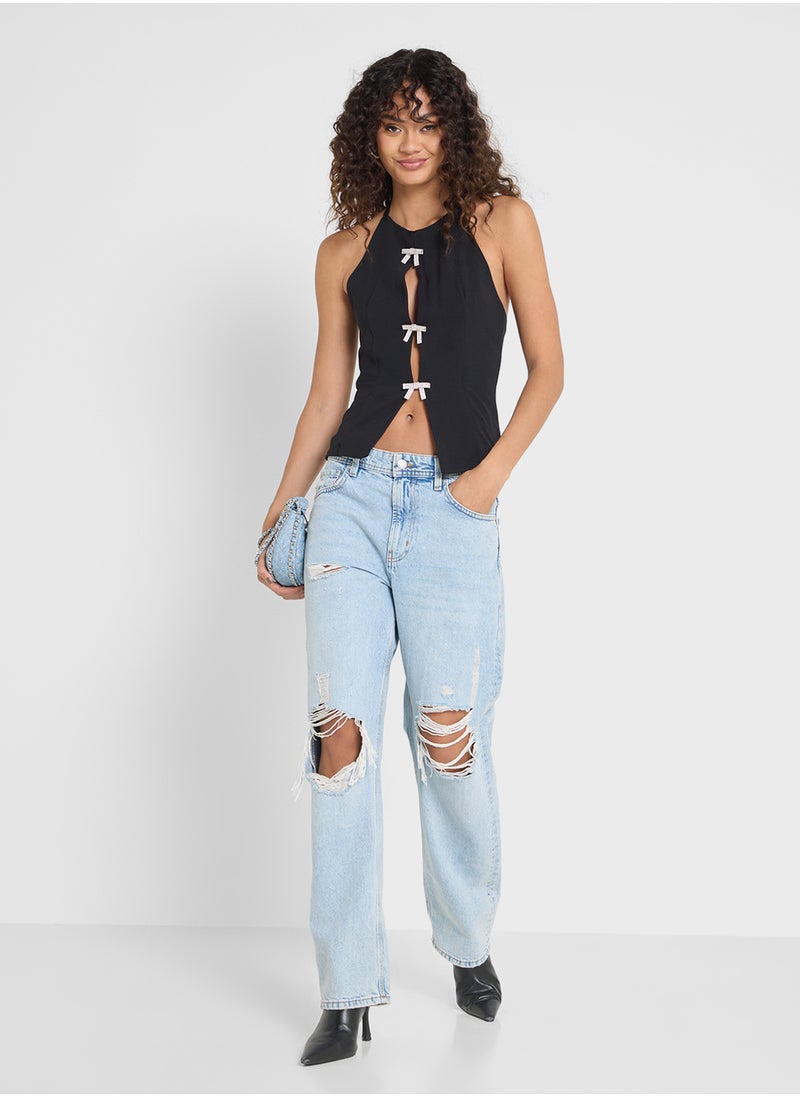 Halter Neck Top With Diamante Bow Detail