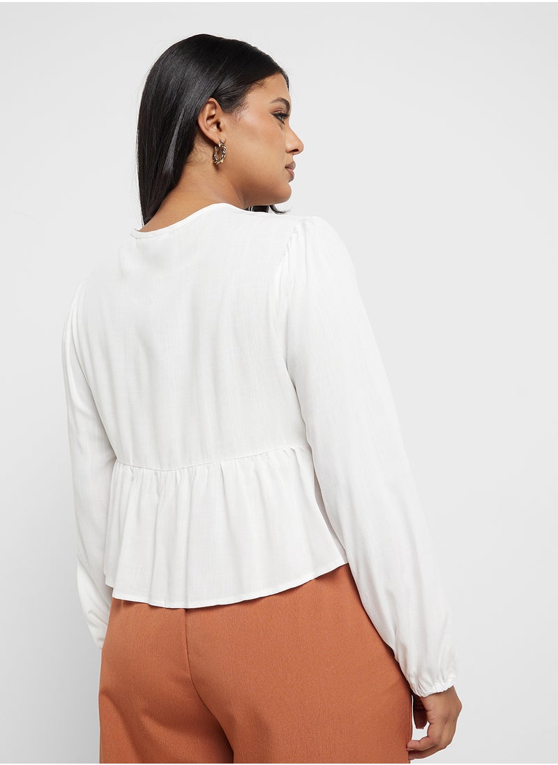 Bow Tie Up Peplum Blouse