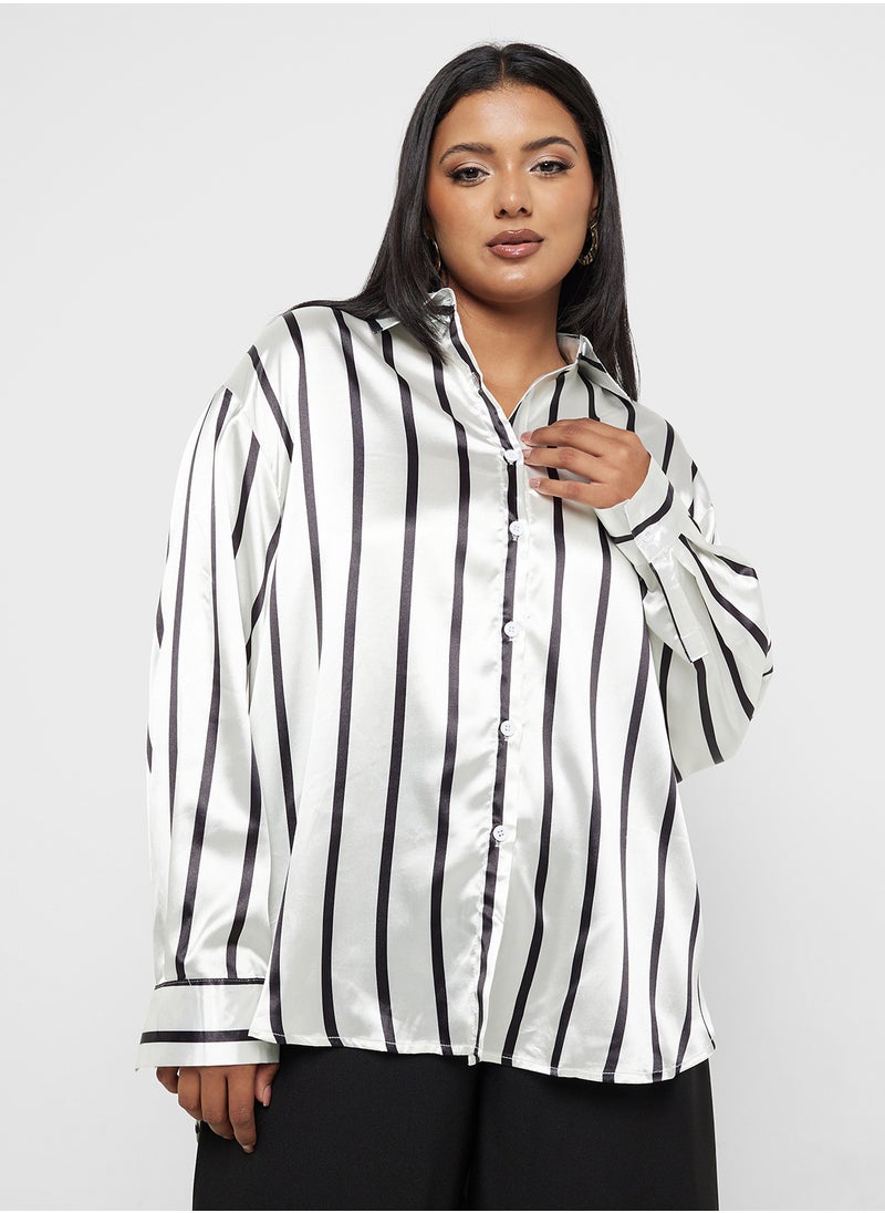 Satin Stripe Button Down Shirt
