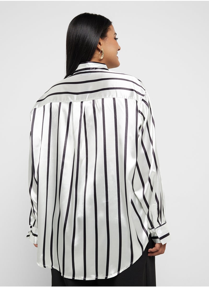 Satin Stripe Button Down Shirt