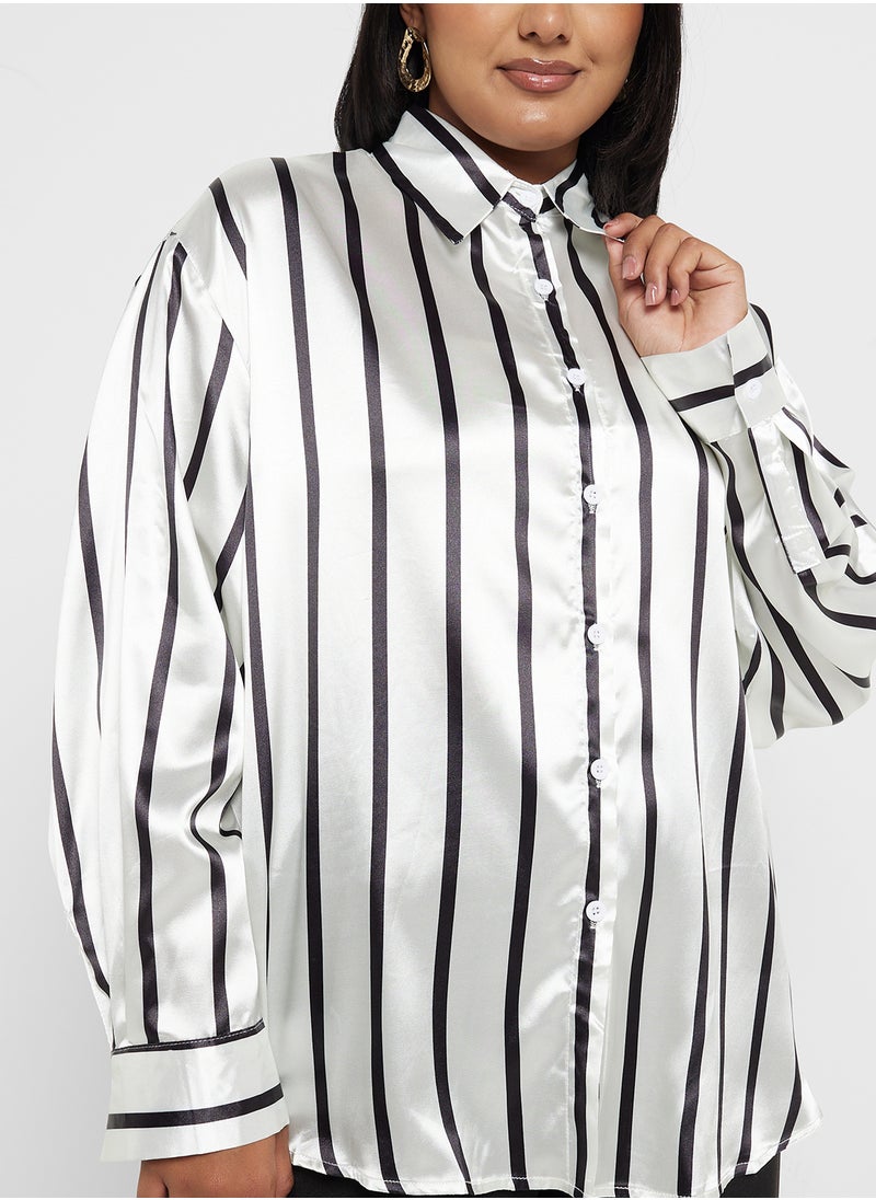 Satin Stripe Button Down Shirt