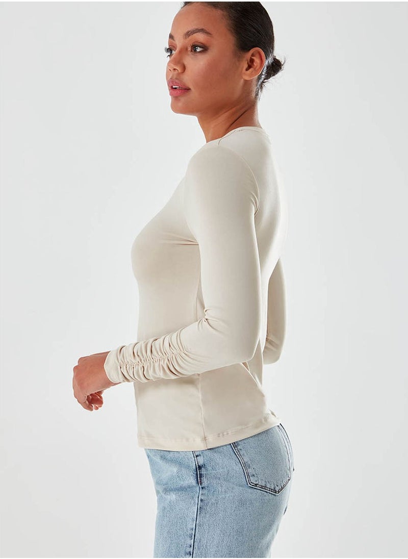 Crew Neck Sleeve Detail Top