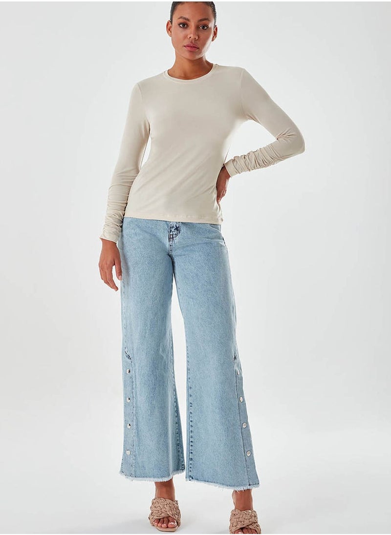 Crew Neck Sleeve Detail Top