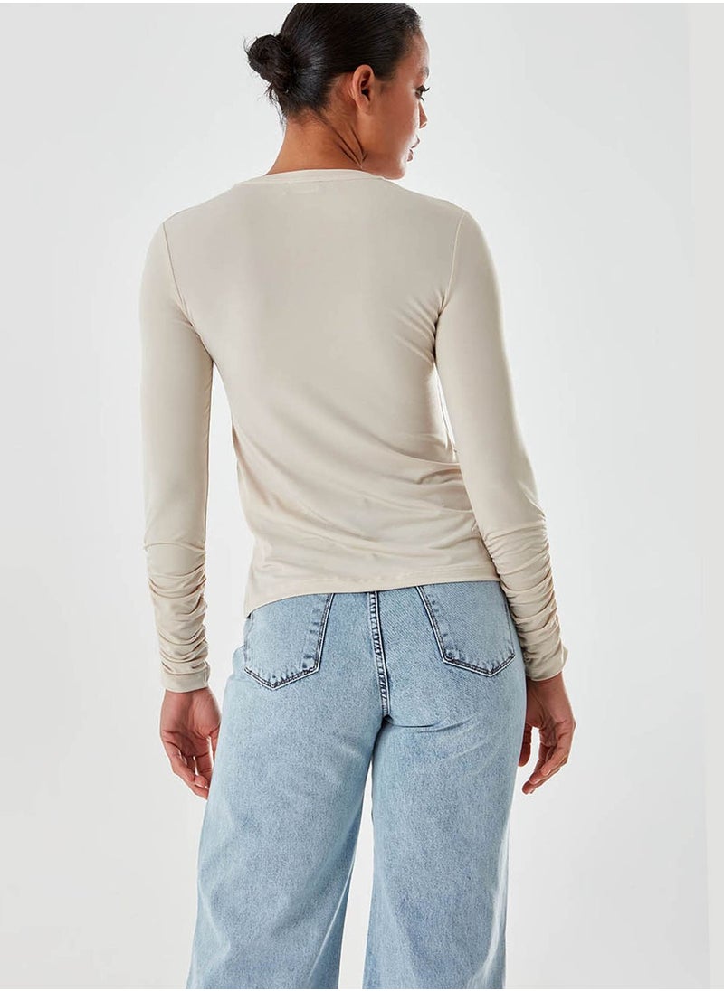 Crew Neck Sleeve Detail Top