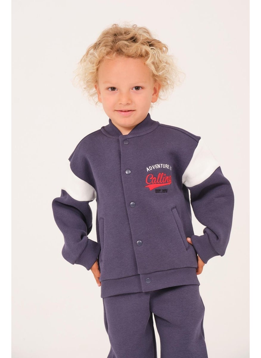 Kids Printed College Jacket - Indigo