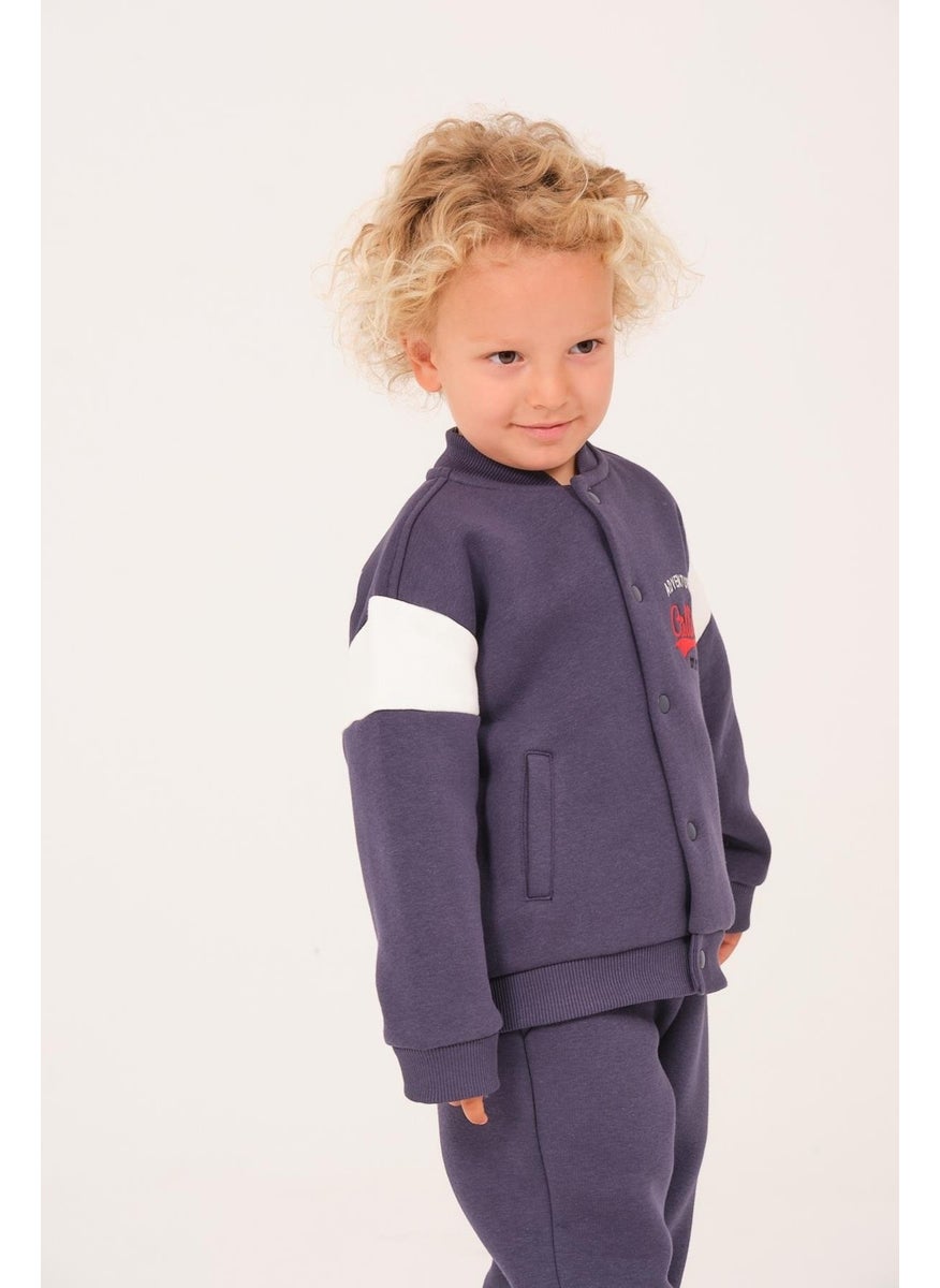 Kids Printed College Jacket - Indigo