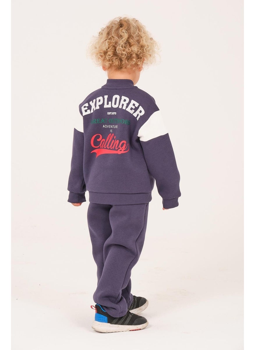 Kids Printed College Jacket - Indigo