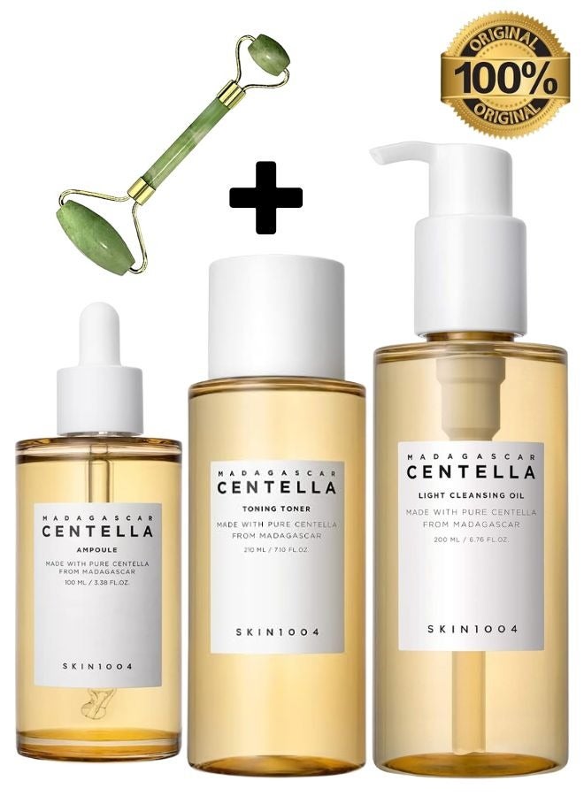 Madagascar Centella Toning Toner 210ml, Cleansing Oil 200ml, Centella Ampoule 100ml & Face Scrubber | Complete Skincare Set for Toning, Cleansing, and Hydration 510 mlml