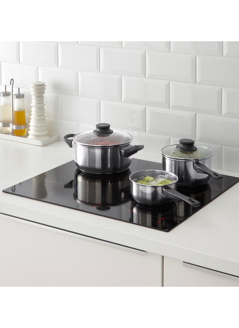 3 Pcs Cookware Set Stainless Steel, Included Pot with Lid 2.8L, Pot With Lid 1.7L, Saucepan 0.9L