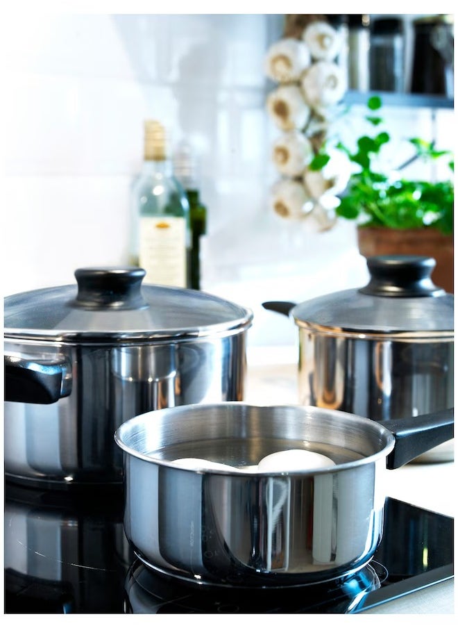 3 Pcs Cookware Set Stainless Steel, Included Pot with Lid 2.8L, Pot With Lid 1.7L, Saucepan 0.9L