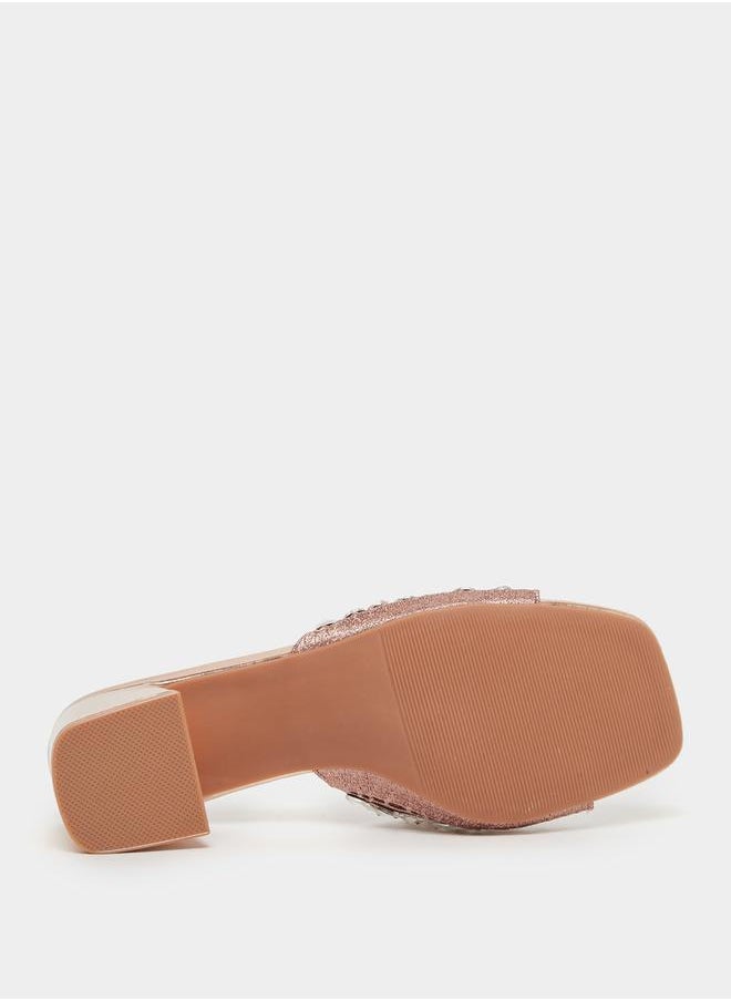 Embellished Wide Strap Block Heel Sandals