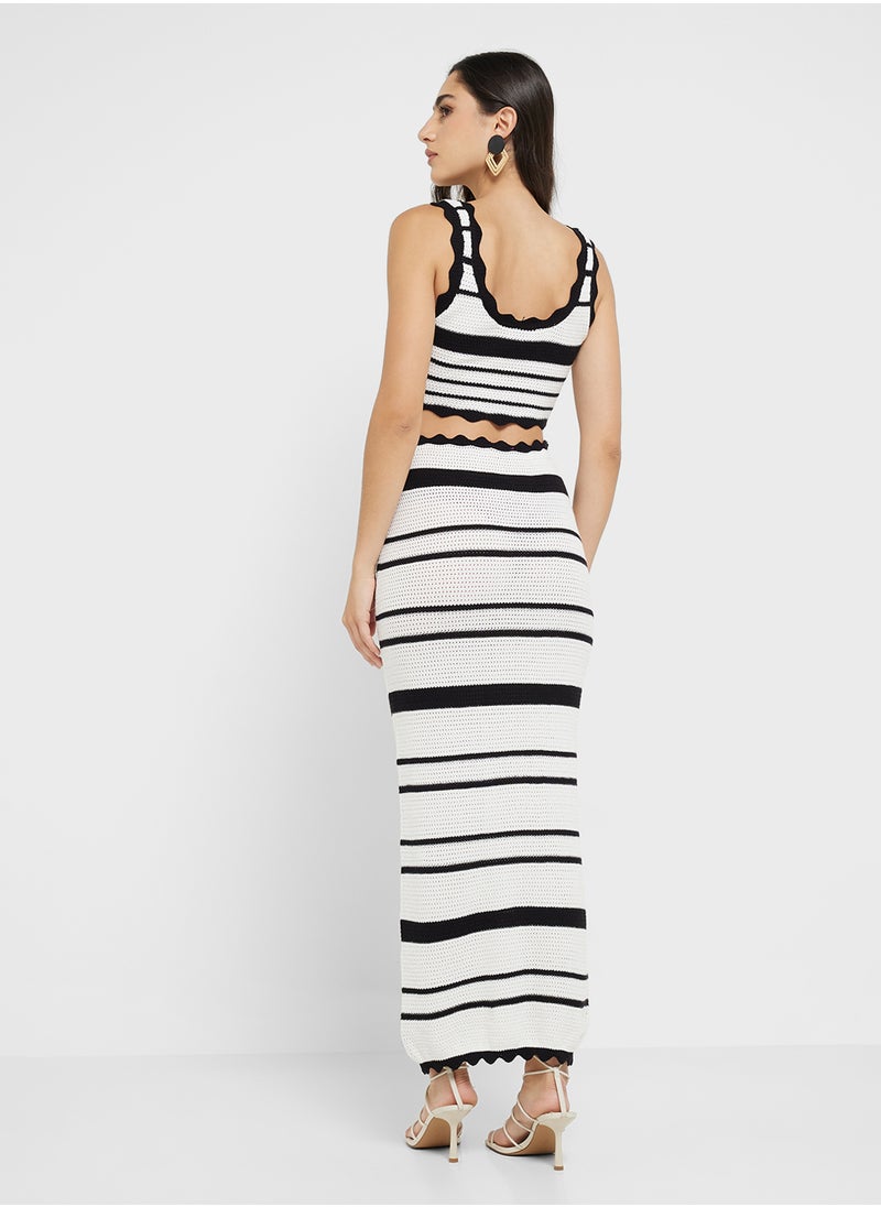 Monochrome Crochet Top & Skirt Coord Set