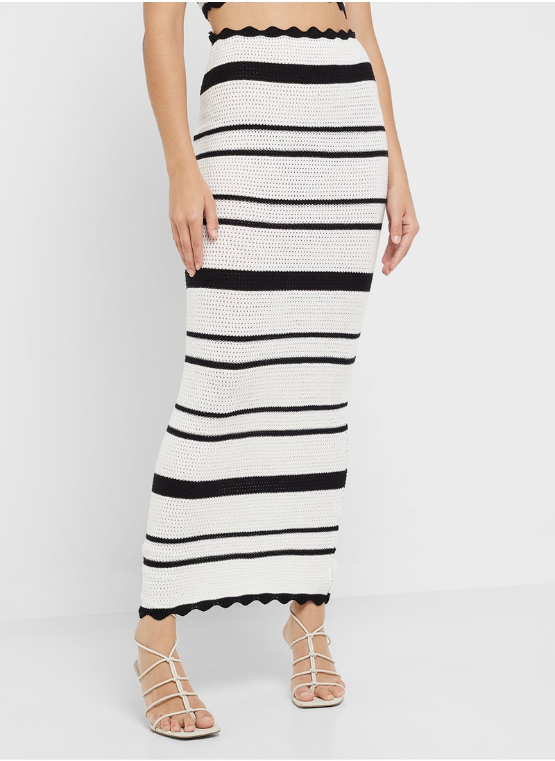 Monochrome Crochet Top & Skirt Coord Set