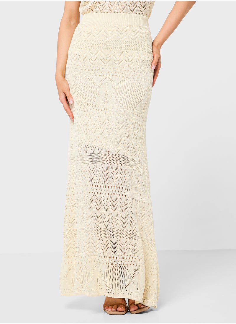Knitted Crochet Top & Skirt Coord Set
