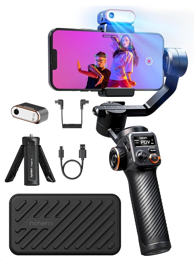 hohem iSteady M6 Kit Gimbal Stabilizer for Smartphone, 3-Axis Phone Gimbal with AI Tracking, Magnetic Fill Light, 18H Long Lasting Battery Stabilizer for iPhone & Android, Ideal for Video Recording