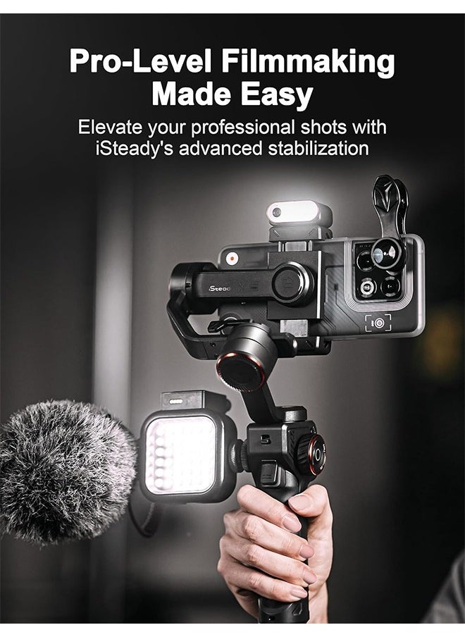 hohem iSteady M6 Kit Gimbal Stabilizer for Smartphone, 3-Axis Phone Gimbal with AI Tracking, Magnetic Fill Light, 18H Long Lasting Battery Stabilizer for iPhone & Android, Ideal for Video Recording