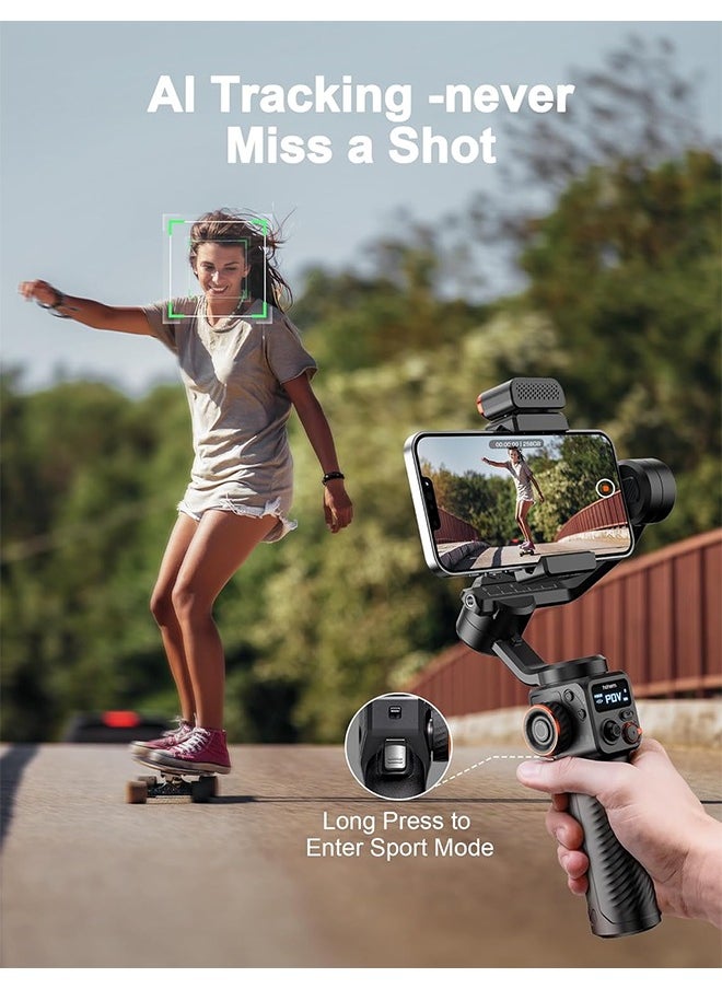 hohem iSteady M6 Kit Gimbal Stabilizer for Smartphone, 3-Axis Phone Gimbal with AI Tracking, Magnetic Fill Light, 18H Long Lasting Battery Stabilizer for iPhone & Android, Ideal for Video Recording