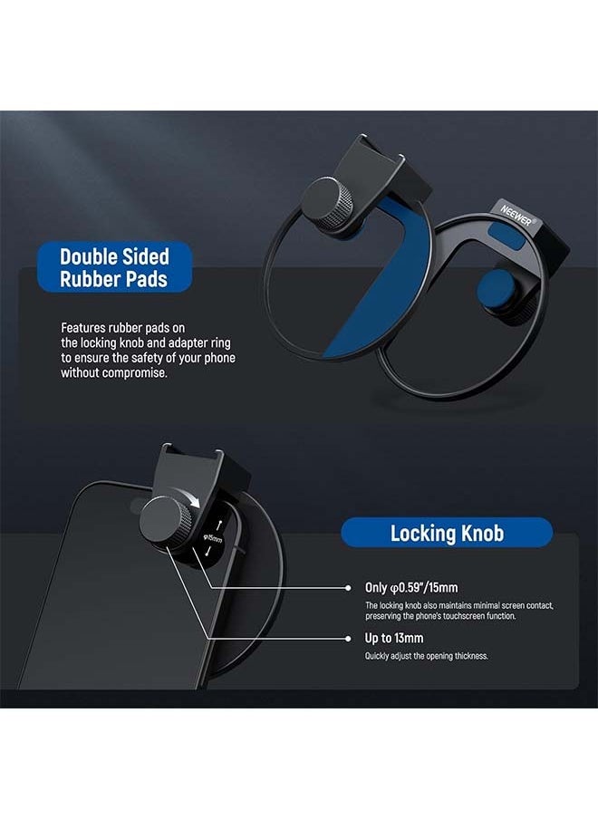NEEWER Upgraded 67mm Phone Filter Mount Threaded Lens Filter Clip w/Cold Shoe Mount, Locking Knob, 13mm Opening Compatible with iPhone 16 15 Pro Max Plus 14 13 Samsung Galaxy S22 S23 S24 Ultra, LA006