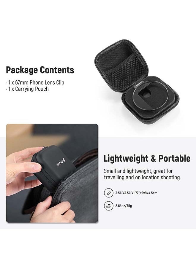 NEEWER Upgraded 67mm Phone Filter Mount Threaded Lens Filter Clip w/Cold Shoe Mount, Locking Knob, 13mm Opening Compatible with iPhone 16 15 Pro Max Plus 14 13 Samsung Galaxy S22 S23 S24 Ultra, LA006