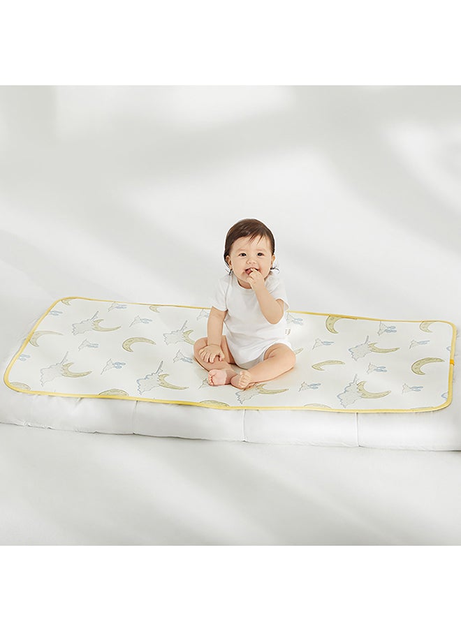 Babycare - Cooling Silk Sleeping & Changing Mat - Moon Design - Yellow | Breathable Baby Mat | Soft Cooling Pad | Baby Nap Mat | Portable Changing Pad | Hypoallergenic | Moisture-Wicking | Skin-Friendly | Kids Safety Certified | Pediatrician Approved