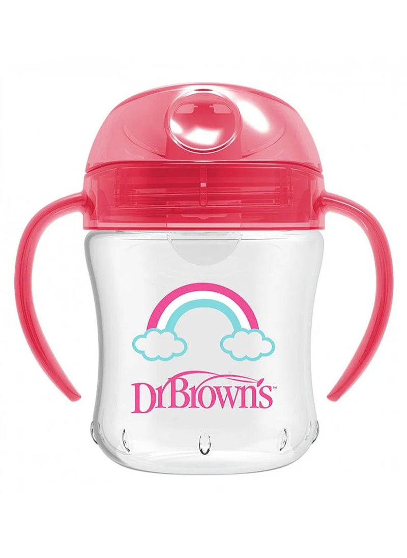 Dr. Brown's Soft-Spout Transition Cup with Handles for Babies 6M+, Pink, BPA Free, 180mL Twin Handle Sippy Cup