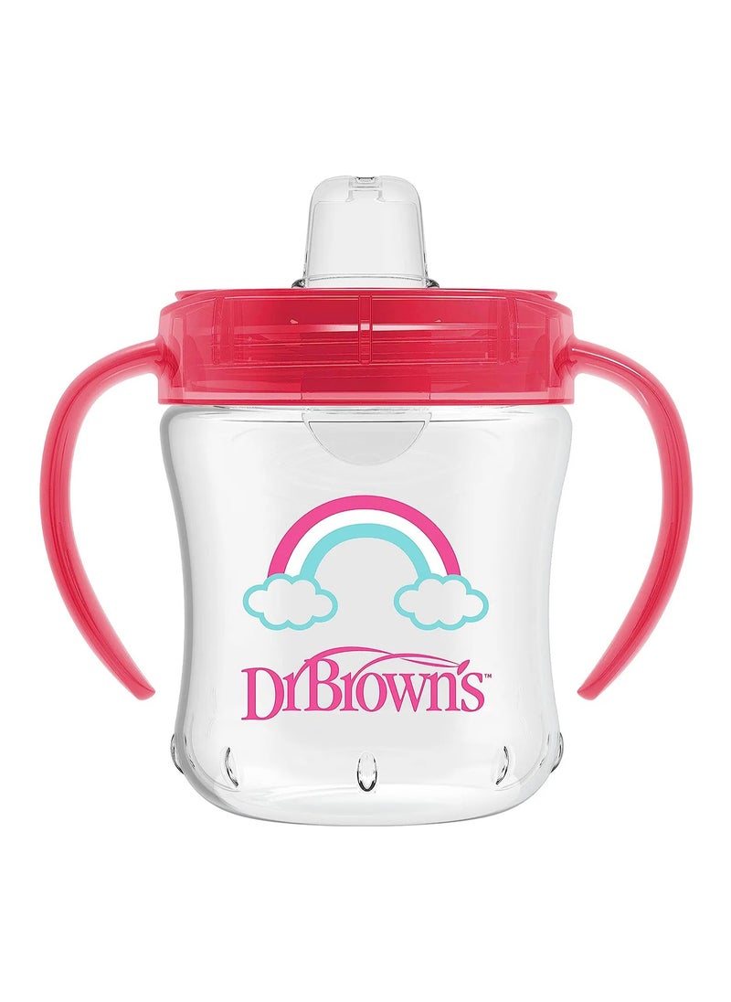 Dr. Brown's Soft-Spout Transition Cup with Handles for Babies 6M+, Pink, BPA Free, 180mL Twin Handle Sippy Cup