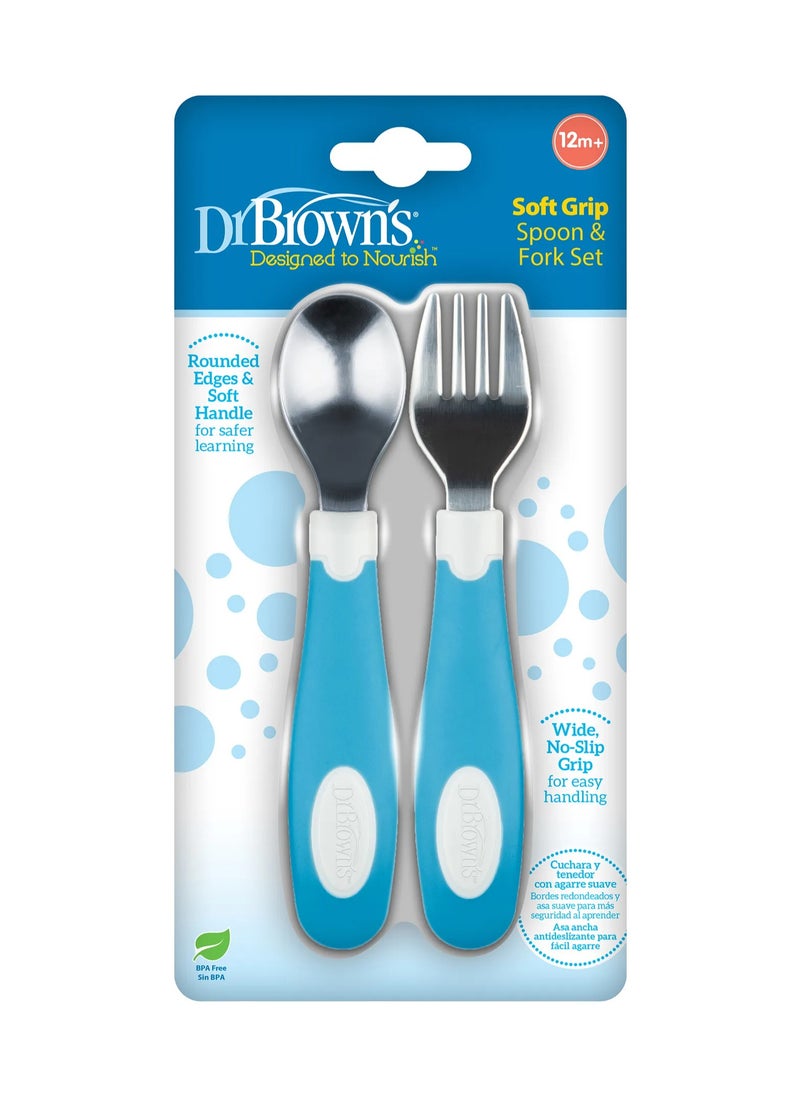 Dr. Brown's Soft Grip Spoon & Fork Set, Safety Edges, Textured Grip, BPA-Free, 12M+