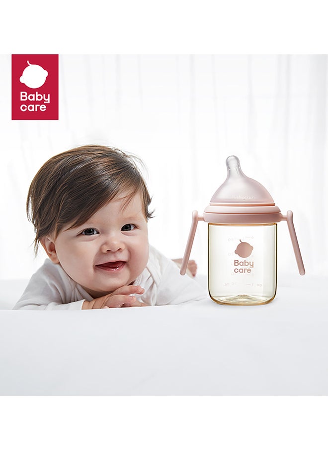 Babycare - Nopayon Pro Anti-Colic Feeding Bottle with Handles – Pink – 240ml for Babies 6–8 Months – BPA-Free, BPI Certified, Easy-Grip Design, Wide Neck, Soft Silicone Nipple, Spill-Proof, Ergonomic Bottle, Heat-Resistant, Baby Milk Bottle, Infant Training Bottle, Safe Material, Pediatrician Recommended