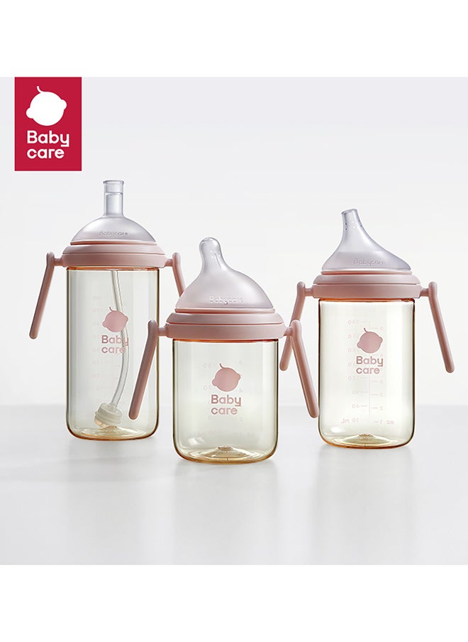 Babycare - Nopayon Pro Anti-Colic Feeding Bottle with Handles – Pink – 240ml for Babies 6–8 Months – BPA-Free, BPI Certified, Easy-Grip Design, Wide Neck, Soft Silicone Nipple, Spill-Proof, Ergonomic Bottle, Heat-Resistant, Baby Milk Bottle, Infant Training Bottle, Safe Material, Pediatrician Recommended