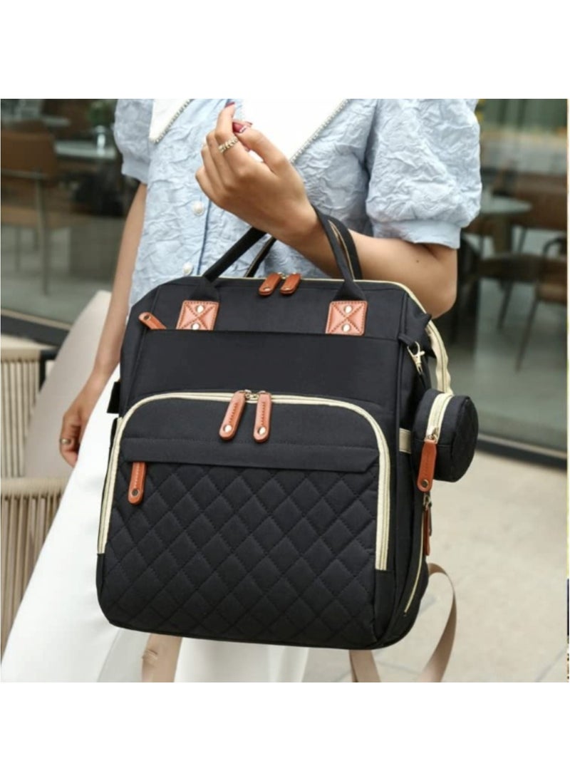 Multifunctional Diaper Bag Backpack with Foldable Baby Bed Black