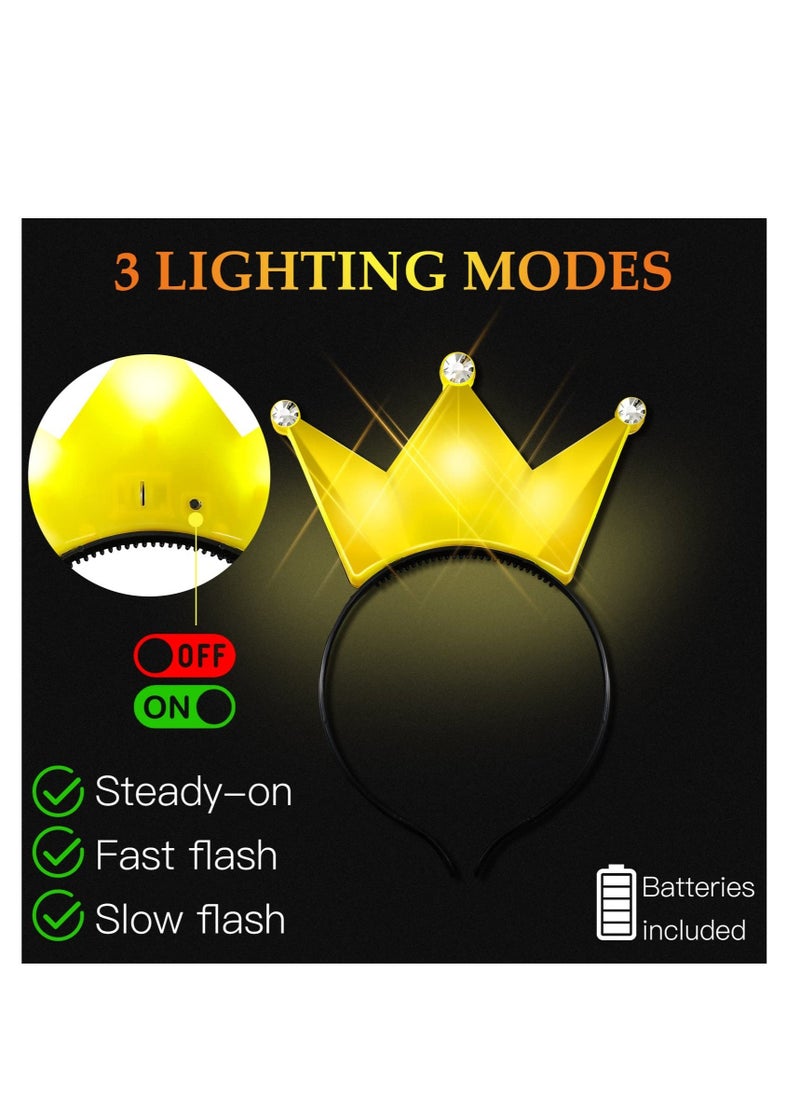 Light up Led Crown, 24 Pcs Yellow Princess Tiara Headband Flashing LED Headband, Crown Headbands For Girls, for Birthday, Festival, Concert, Party Costume Hair Accessories