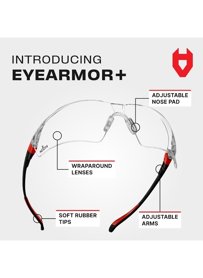 NoCry Safety Glasses with Clear Anti Fog Scratch Resistant Wrap-Around Lenses and No-Slip Grips, UV Protection. Adjustable, Black & Red Frames (10 pack)