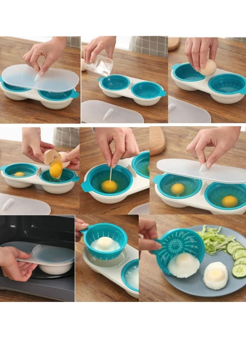 Egg Steamer, Poachers, Poacher Cups, Food Grade Pp Material Safe and Secure Time Saving Labor Saving, Multi-function, For Kitchen Home Ovens Poached Eggs, Blue