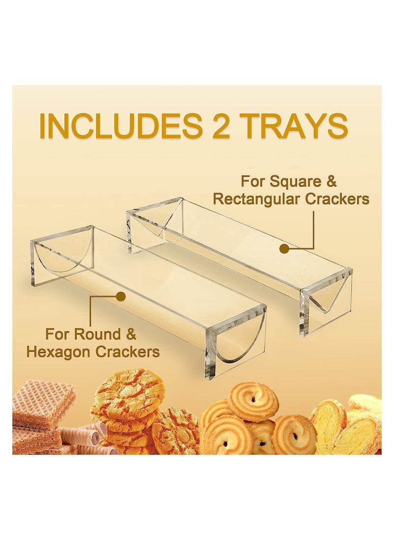 Clear Cracker Serving Tray, Acrylic Dessert Table Display Transparent Macaron Rectangular Holder Biscuit Dish for Party Wedding Home Events, 2PCS